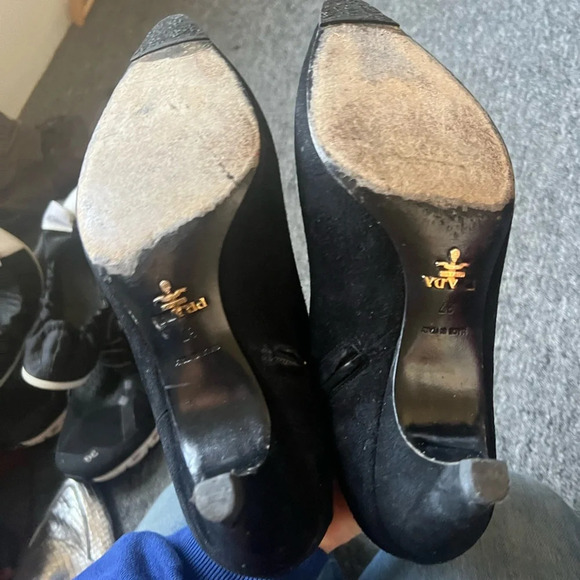 Prada Kitten Heel Pointed Toe Suede Booties, size 37 - Picture 2 of 9